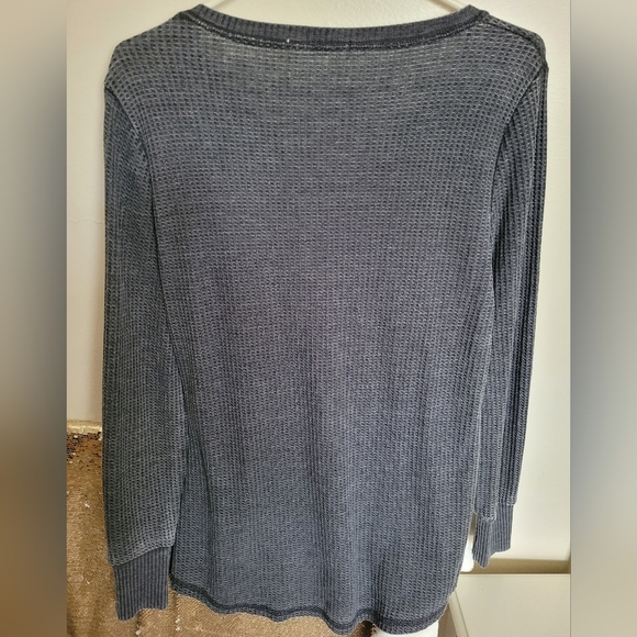 Seven7 Premium High Low Blue Gray Button Down Waffle Knit Henleys Size Large - Picture 7 of 16